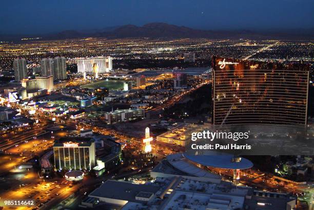 The Las Vegas strip seen at night from a helicopter, December 14, 2004 Las Vegas, California