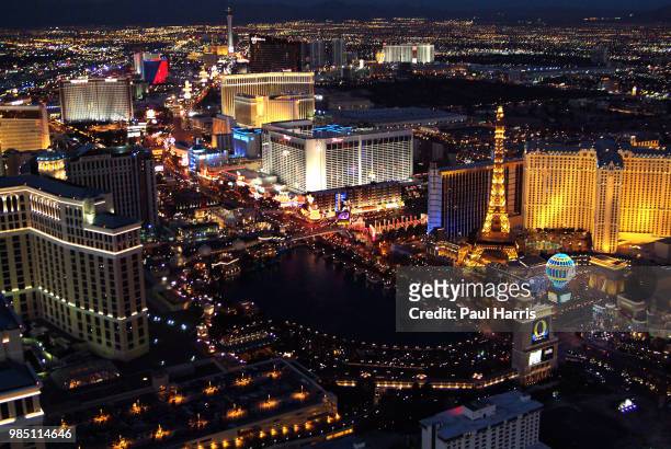 The Las Vegas strip seen at night from a helicopter, December 14, 2004 Las Vegas, California