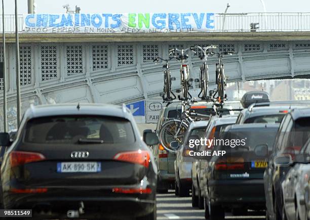 Cars queue in a traffic jam in Lyon, central France, near the Lyon's railway station, on April 17, 2010. With the comings and goings of...