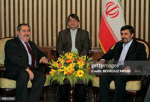 Iranian President Mahmoud Ahmadinejad meets with Iraqi Foreign Minister Hoshyar Zebari on the sidelines of the a two-day nuclear disarmament...