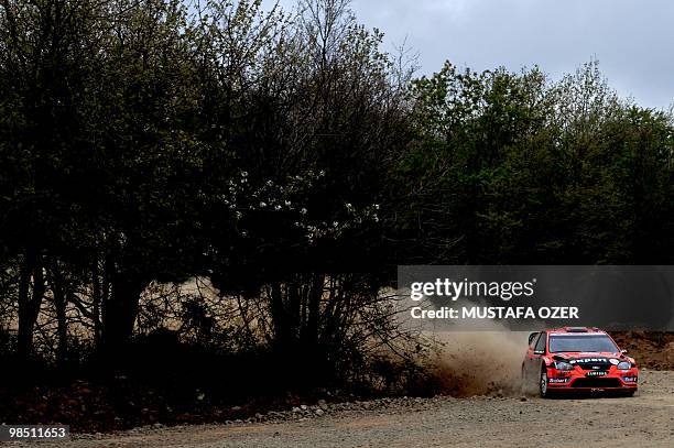 Henning Solberg of Norway and Ilka Minor of Austria compete in their Stobart Ford Focus during the second leg of the WRC Rally of Turkey on April 17...