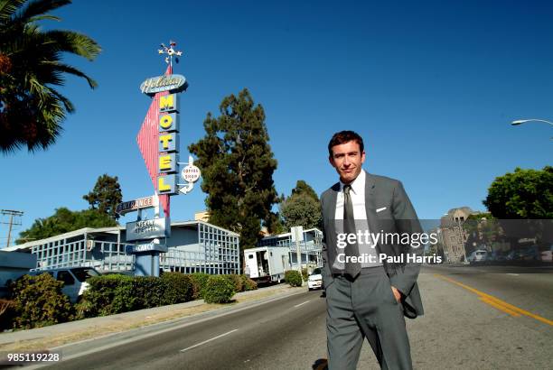 Steve Coogan an English comedian standing outside a seedy motel , he plays a leading role in the film The Alibi photographed July 14, 2004 in Studio...