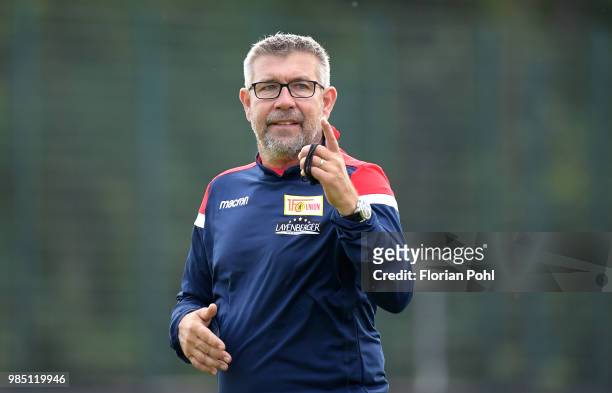 Coach Urs Fischer of 1 FC Union Berlin during the first training of season 2018/2019 at Trainingsgelaende of Stadion an der alten Foersterei on June...