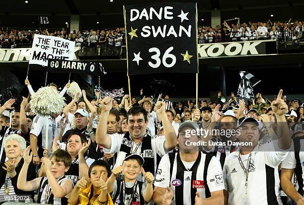 Collingwood fans celebrate after winning the round four AFL match between the Collingwood Magpies and the Hawthorn Hawks at Melbourne Cricket Ground...