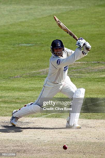 Rana Naved of Sussex in action during the LV County Championship Division Two match between Sussex and Surrey at the County Ground on April 17, 2010...