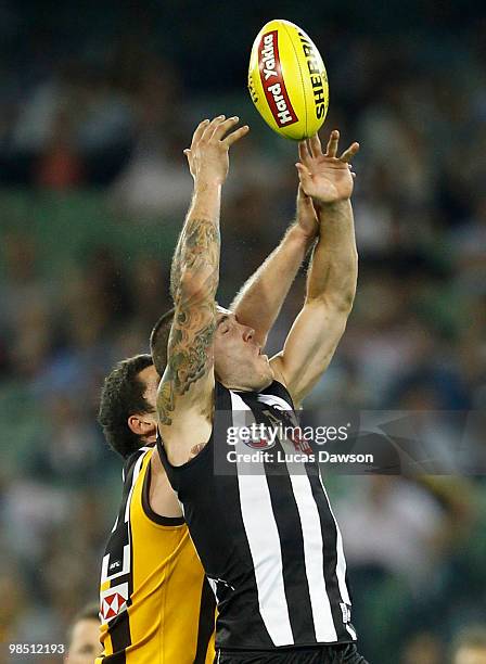 Dane Swan of the Magpies attempts a mark during the round four AFL match between the Collingwood Magpies and the Hawthorn Hawks at Melbourne Cricket...