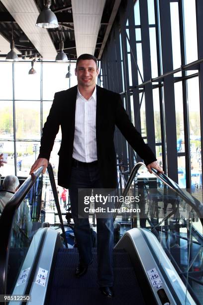 Vitali Klitschko is seen on his way to the Schalke museum at the Veltins Arena on April 17, 2010 in Gelsenkirchen, Germany. The WBC Heavyweight World...