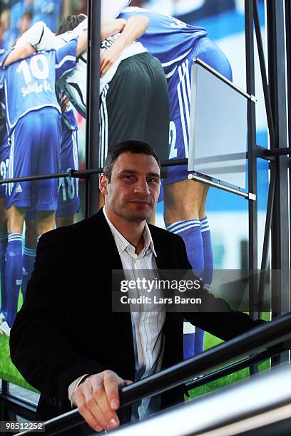 Vitali Klitschko is seen on his way to the Schalke museum at the Veltins Arena on April 17, 2010 in Gelsenkirchen, Germany. The WBC Heavyweight World...