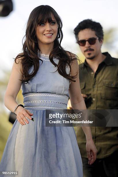 Zooey Deschanel and M. Ward of She & Him perform as part of the Coachella Valley Music and Arts Festival at the Empire Polo Fields on April 16, 2010...