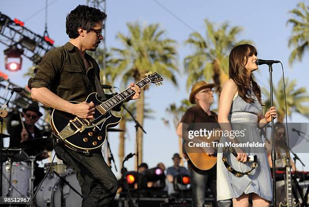Ward and Zooey Deschanel of She & Him perform as part of the Coachella Valley Music and Arts Festival at the Empire Polo Fields on April 16, 2010 in...
