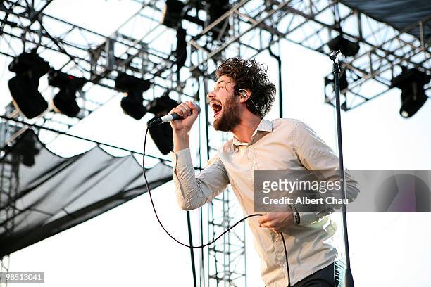 Musician Michael Angelakos of Passion Pit performs during day 1 of the Coachella Valley Music & Arts Festival 2010 held at The Empire Polo Club on...