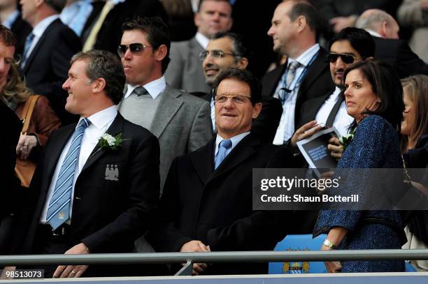 England Manager Fabio Capello looks on prior to the Barclays Premier League match between Manchester City and Manchester United at the City of...