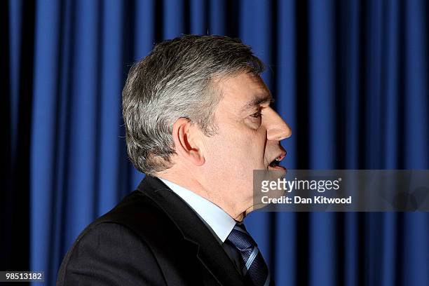 British Prime Minister Gordon Brown speaks to members of the public and party delegates at The Open University on April 17, 2010 in Milton Keynes,...