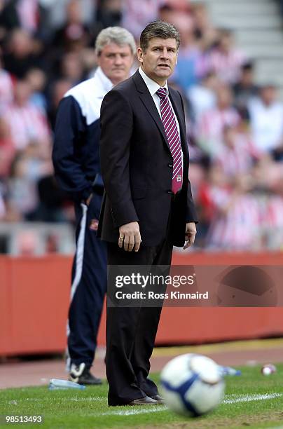 Brian Laws, manager of Burnley during the Barclays Premier League match between Sunderland and Burnley at the Stadium of Light on April 17, 2010 in...