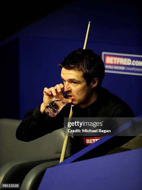 Michael Holt of England looks on during the Betfred.com World Snooker Championships at the Crucible Theatre on April 17, 2010 in Sheffield, England.
