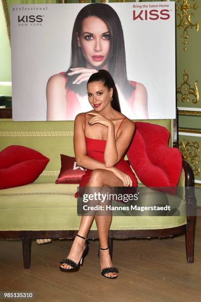 Mandy Capristo poses during the 'KISS Photo Call With Mandy Capristo' at Bayerischer Hof on June 27, 2018 in Munich, Germany.