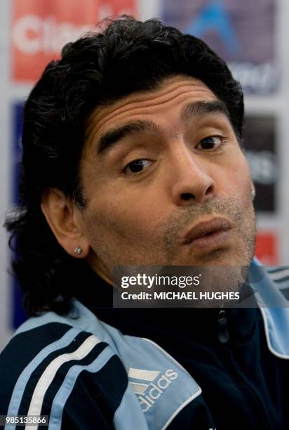 New Argentina coach Diego Maradona attends a press conference in Glasgow, on November 18, 2008. Diego Maradona says he cannot understand why Terry...