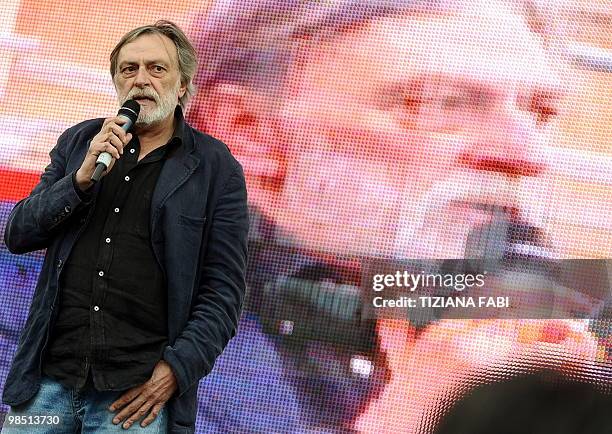 Founder of Italian medical charity Emergency Gino Strada delivers a speech during a demonstration to support three Emergency employees held in...