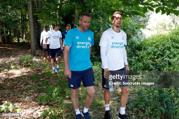 Assistant trainer Andre Ooijer of PSV, Luuk de Jong of PSV during the First Training PSV at the De Herdgang on June 27, 2018 in Eindhoven Netherlands