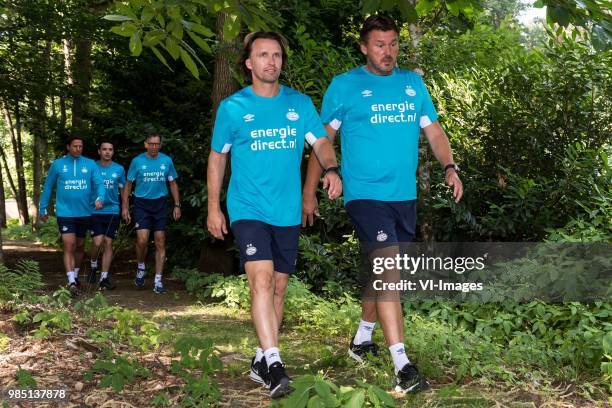 Striker trainer Boudewijn Zenden of PSV, goalkeeper trainer Ruud Hesp of PSV during a trainings session of PSV Eindhoven at the Herdgang on June 27,...