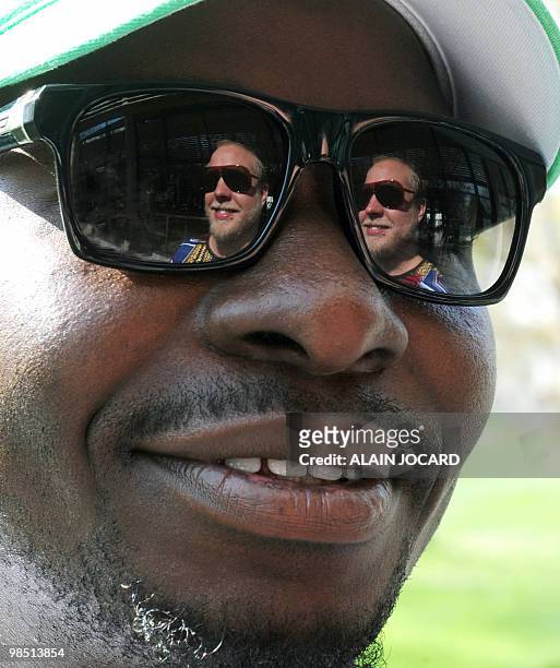 Malawian Esau Mwamwaya and Johan Karlsberg , both members of the electro-afro music band "The Very Best", pose on April 17, 2010 in Bourges, during...