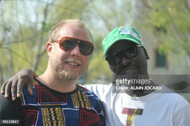 Malawian Esau Mwamwaya and Swedish Johan Karlsberg, both members of the electro-afro music band "The Very Best", pose on April 17, 2010 in Bourges,...
