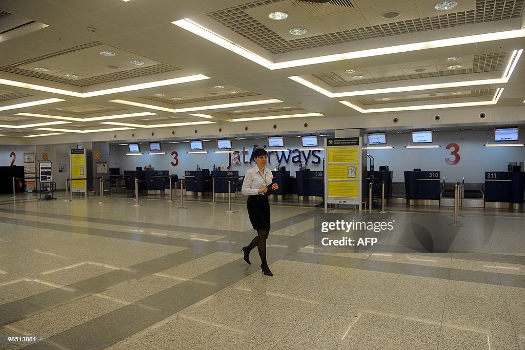 Photo shows closed flight check-in desks