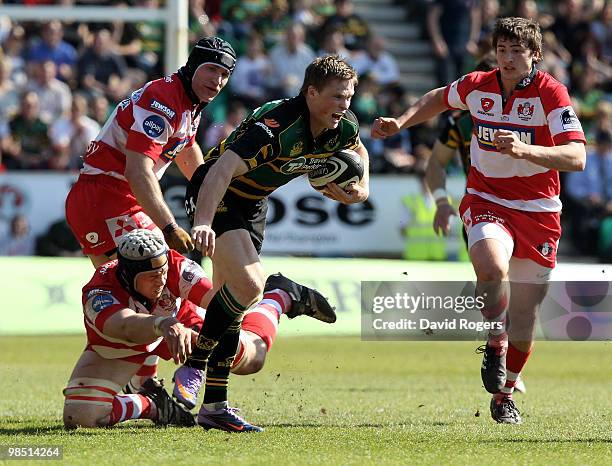 Chris Ashton of Northampton charges upfield during the Guinness Premiership match between Northampton Saints and Gloucester at Franklin's Gardens on...