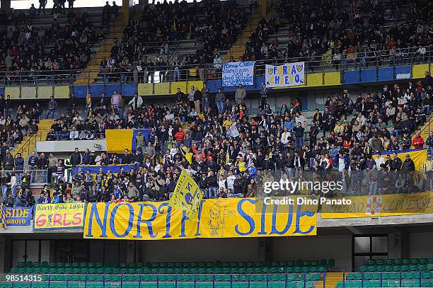 Fans of Chievo during the Serie A match between AC Chievo Verona and AS Livorno Calcio at Stadio Marc'Antonio Bentegodi on April 17, 2010 in Verona,...