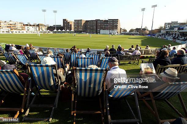 General view during play at the LV County Championship Division Two match between Sussex and Surrey at the County Ground on April 17, 2010 in Hove,...