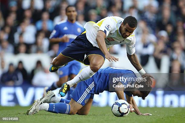 Deco of Chelsea challenges Tom Huddlestone of Tottenham Hotspur during the Barclays Premier League match between Tottenham Hotspur and Chelsea at...