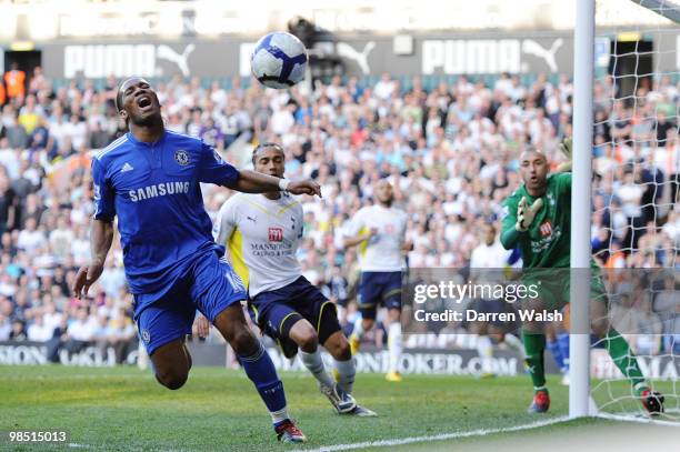 Didier Drogba of Chelsea rues a missed chance during the Barclays Premier League match between Tottenham Hotspur and Chelsea at White Hart Lane on...