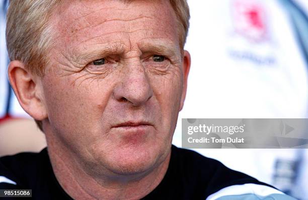 Manager of Middlesbrough Gordon Strachan looks on prior to the Coca Cola Championship match between West Bromwich Albion and Middlesbrough at The...