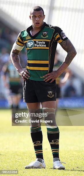 Courtney Lawes of Northampton looks on during the Guinness Premiership match between Northampton Saints and Gloucester at Franklin's Gardens on April...