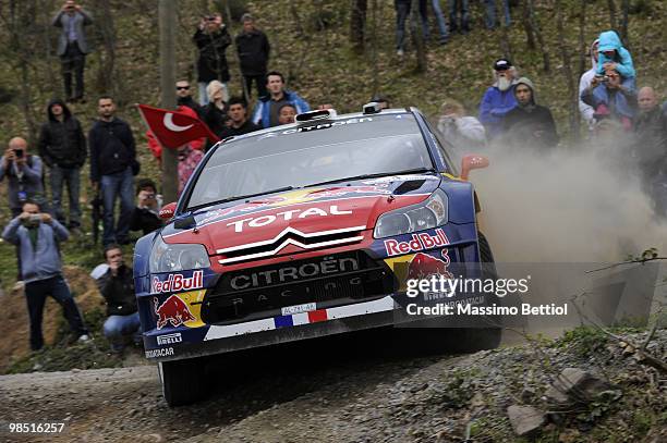 Sebastien Loeb of France and Daniel Elena of Monaco compete in their Citroen C4 Total during Leg2 of the WRC Rally of Turkey on April 17, 2010 in...