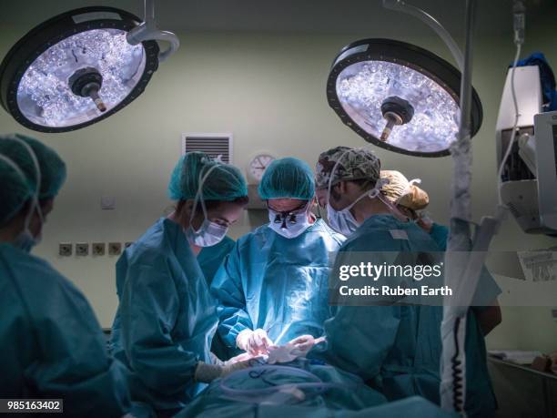 surgeons performing surgery on a patient - performing arts event stockfoto's en -beelden