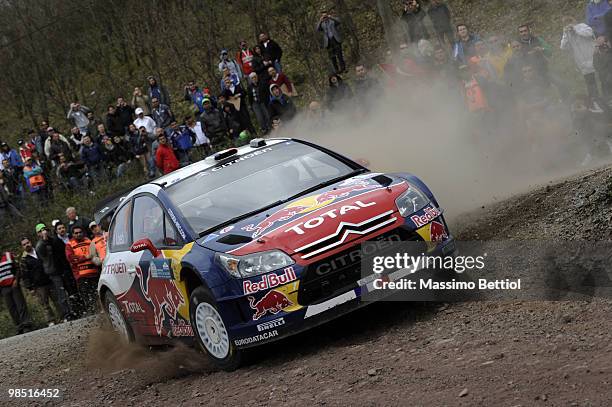 Sebastien Loeb of France and Daniel Elena of Monaco compete in their Citroen C4 Total during Leg2 of the WRC Rally of Turkey on April 17, 2010 in...