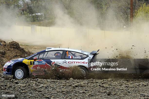 Sebastien Loeb of France and Daniel Elena of Monaco compete in their Citroen C4 Total during Leg2 of the WRC Rally of Turkey on April 17, 2010 in...