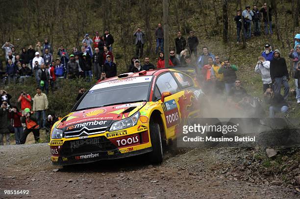 Petter Solberg of Norway and Phil Mills of Great Britain compete in their Citroen C4 during Leg 2 of the WRC Rally of Turkey on April 17, 2010 in...