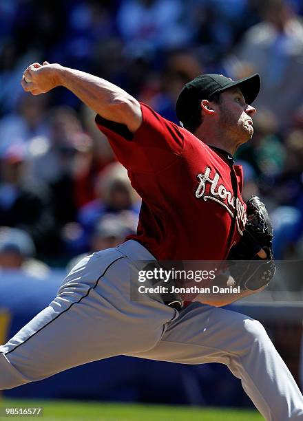 Starting pitcher Roy Oswalt of the Houston Astros delivers the ball against the Chicago Cubs at Wrigley Field on April 17, 2010 in Chicago, Illinois....