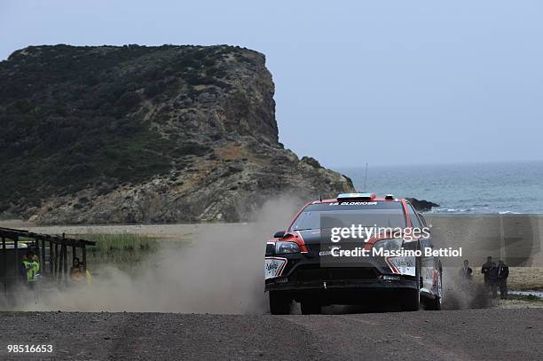 Federico Villagra of Argentina and Jose Diaz of Argentina compete in their Munchis Ford Focus during Leg2 of the WRC Rally of Turkey on April 17,...