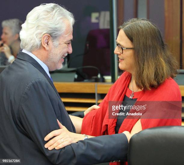 European Union Trade Commissioner Cecilia Malmstrom and European Commissioner for Humanitarian Aid and Crisis Management Christos Stylianides attend...