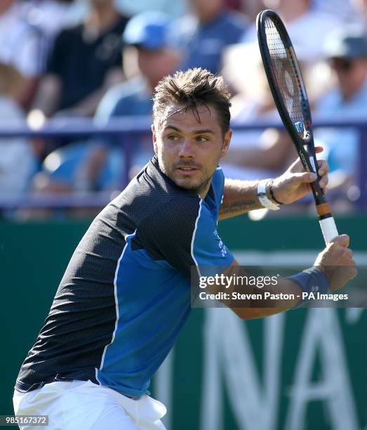 Stan Wawrinka in action during day two of the Nature Valley International at Devonshire Park, Eastbourne