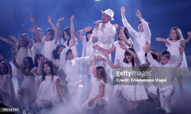 Menowin Froehlich performs during the contest 'DSDS - Deutschland Sucht Den Superstar' final show on April 17, 2010 in Cologne, Germany.