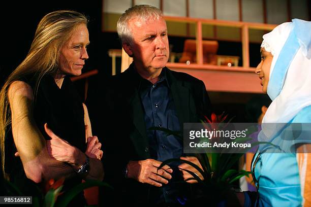 James Cameron and Suzy Amis Cameron speak to student Shavanika Aktar at The Words That Shook The World Environmental Solutions "Eco Warrior" Public...