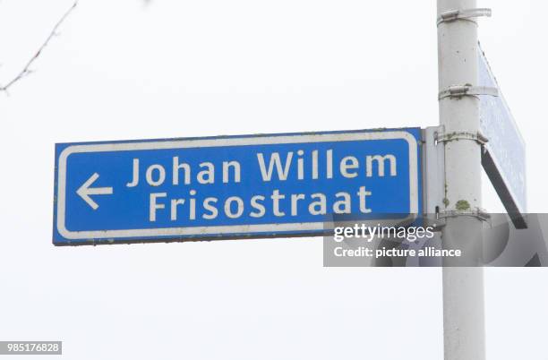 Street sign reads "Johan Willem Frisostraat" in the Dutch town Sneek in the Netherlands, 26 January 2018. Johan Willem Friso was the hereditary...