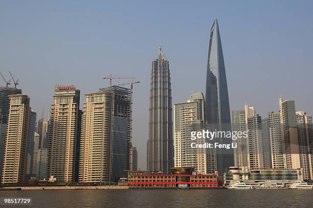 General view of Shanghai Jinmao Tower and Shanghai World Financial Center in Pudong Lujiazui Financial District on April 16, 2010 in Shanghai, China....