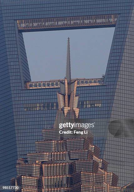 General view of Shanghai Jinmao Tower and Shanghai World Financial Center in Pudong Lujiazui Financial District on April 16, 2010 in Shanghai, China....