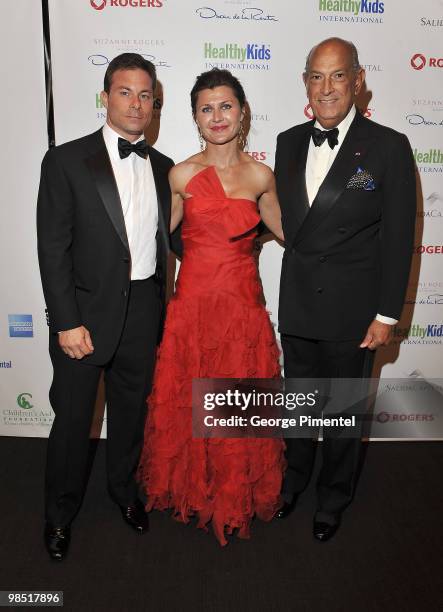 Danny Guy, Courtney Wolfe and Oscar de la Renta attend the exclusive fundraiser with Oscar de la Renta presented by Suzanne Rogers at The Carlu on...