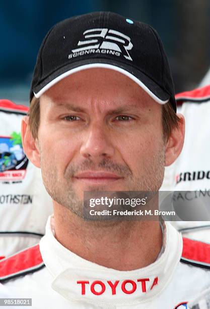 Actor Christian Slater attends the 2010 Toyota Pro Celebrity Qualifying Race at the Grand Prix of Long Beach on April 17, 2010 in Long Beach,...